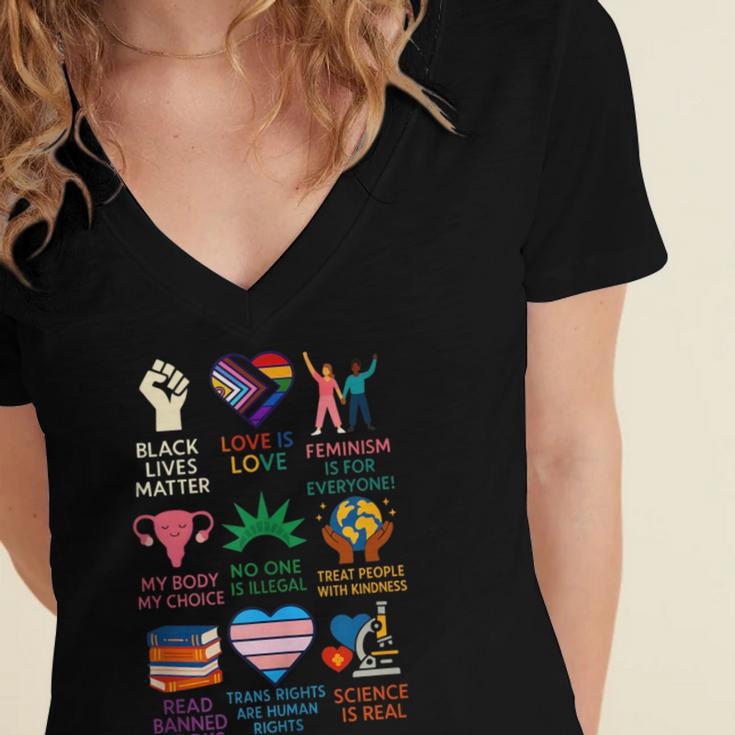 BLM Human Rights Feminism Trans Science Books LGBTQ Kindness Women's Jersey Short Sleeve Deep V-Neck Tshirt