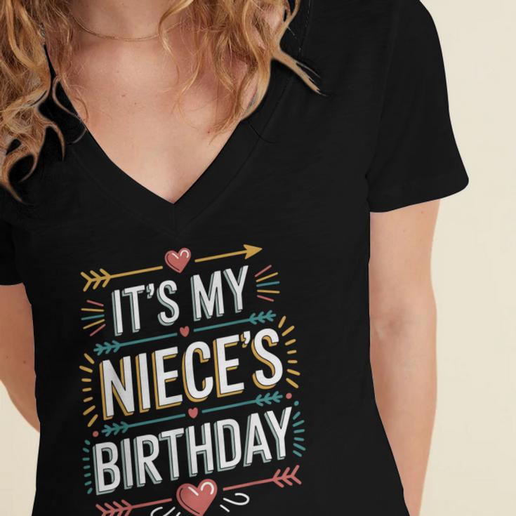 Boho Nostalgia It's My Niece's Birthday Women Kids Women's Jersey Short Sleeve Deep V-Neck Tshirt