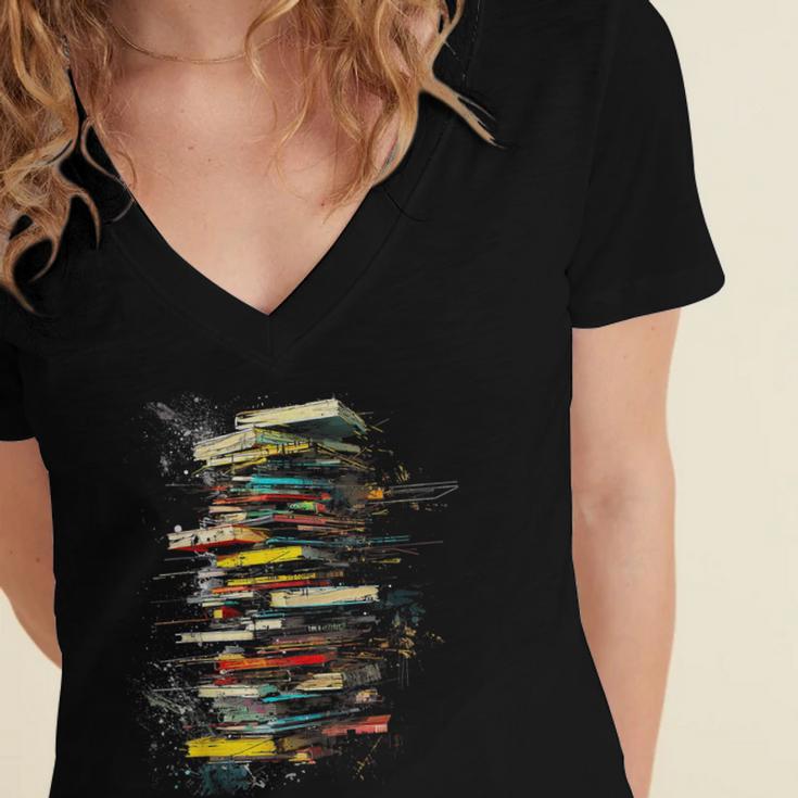 Book Abstract Art Drawing Painting Graphic Book Women's Jersey Short Sleeve Deep V-Neck Tshirt Book Abstract Art Drawing Painting Graphic Book Women's Jersey Short Sleeve Deep V-Neck Tshirt