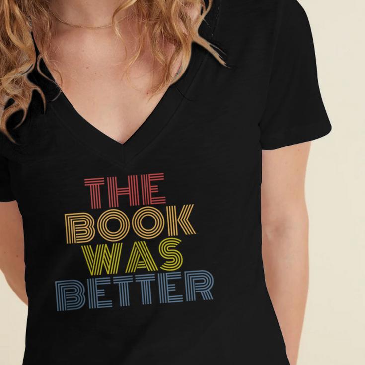 The Book Was Better Retro 70s Vintage Women's Jersey Short Sleeve Deep V-Neck Tshirt