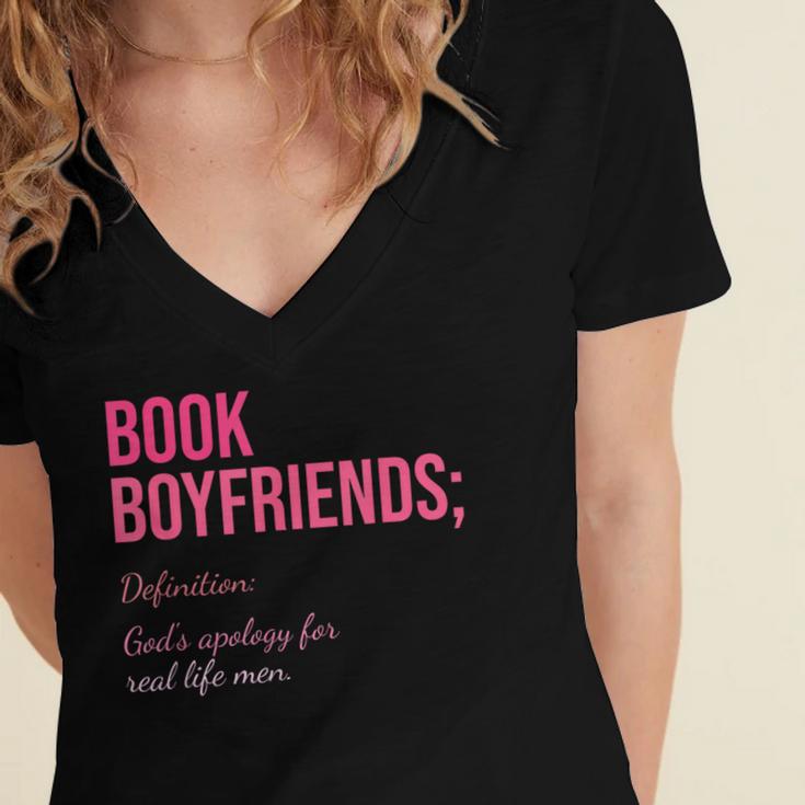 Book Boyfriends Definition Women's Jersey Short Sleeve Deep V-Neck Tshirt