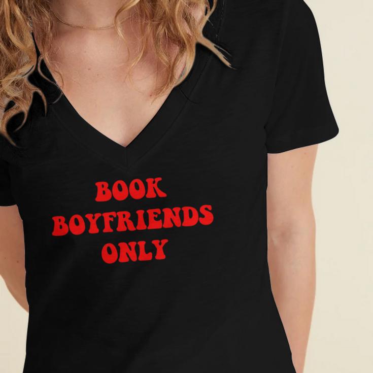 Book Boyfriends Only Women's Jersey Short Sleeve Deep V-Neck Tshirt Book Boyfriends Only Women's Jersey Short Sleeve Deep V-Neck Tshirt