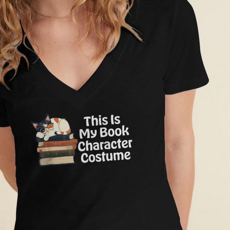This Is My Book Character Costume Cat Men Women Kids Reading Women's Jersey Short Sleeve Deep V-Neck Tshirt This Is My Book Character Costume Cat Men Women Kids Reading Women's Jersey Short Sleeve Deep V-Neck Tshirt