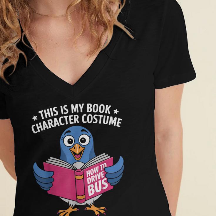 This Is My Book Character Costume Cute Pigeon Kids Reading Women's Jersey Short Sleeve Deep V-Neck Tshirt