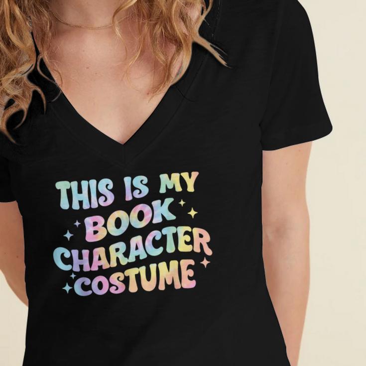 This Is My Book Character Costume Book Lover Groovy Women's Jersey Short Sleeve Deep V-Neck Tshirt