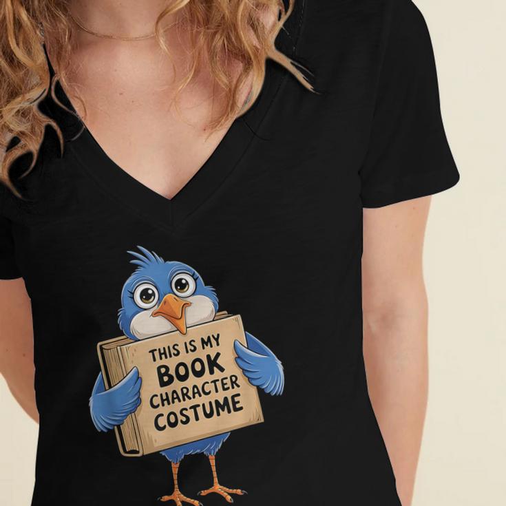 This Is My Book Character Costume Pigeon Kids Reading Women's Jersey Short Sleeve Deep V-Neck Tshirt