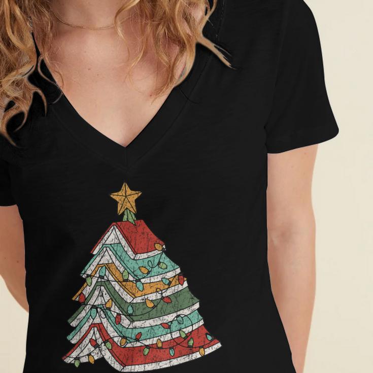 Book Christmas Tree For Librarians Book Lovers Women's Jersey Short Sleeve Deep V-Neck Tshirt Book Christmas Tree For Librarians Book Lovers Women's Jersey Short Sleeve Deep V-Neck Tshirt