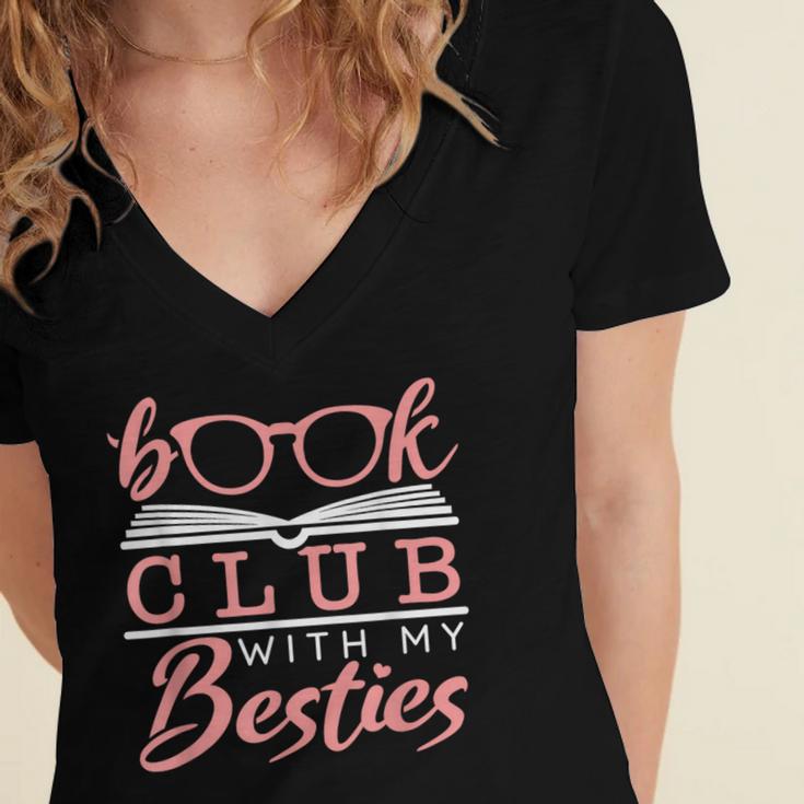 Book Club With My Besties Women's Jersey Short Sleeve Deep V-Neck Tshirt