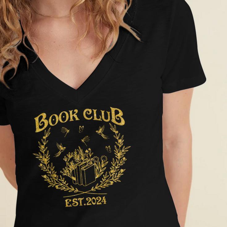 Book Club Since Reading Club EST 2024 Book Lover Social Club Women's Jersey Short Sleeve Deep V-Neck Tshirt