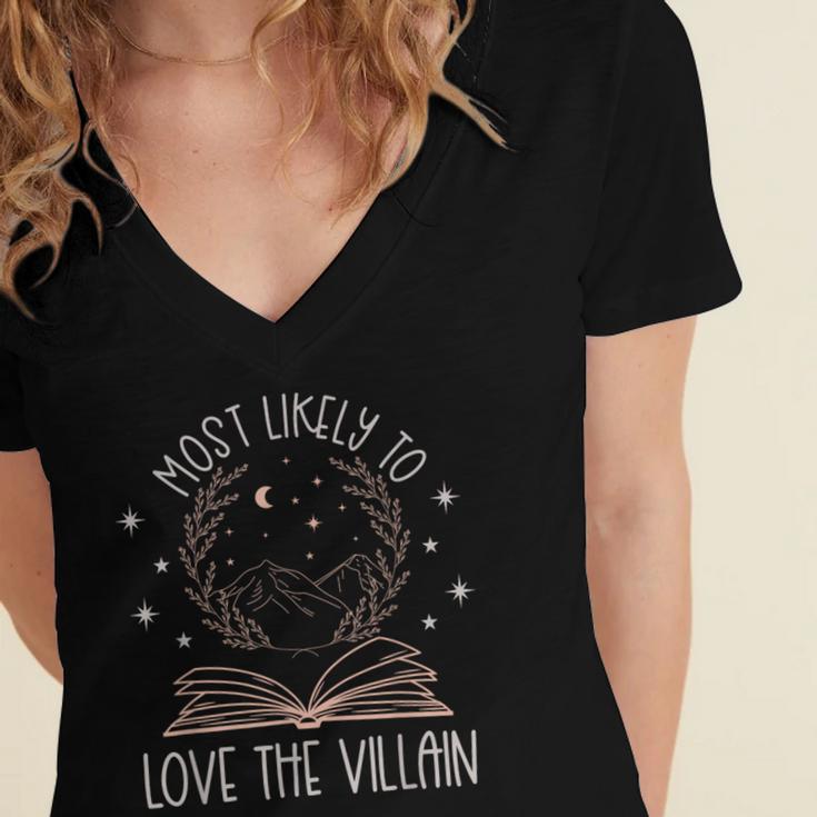 Book Club Shirts For Women Most Likely To Love Villain Women's Jersey Short Sleeve Deep V-Neck Tshirt