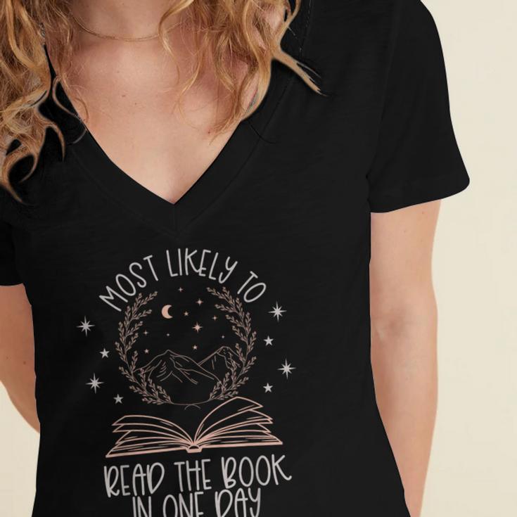 Book Club Shirts For Women Most Likely To Read One Day Women's Jersey Short Sleeve Deep V-Neck Tshirt Book Club Shirts For Women Most Likely To Read One Day Women's Jersey Short Sleeve Deep V-Neck Tshirt