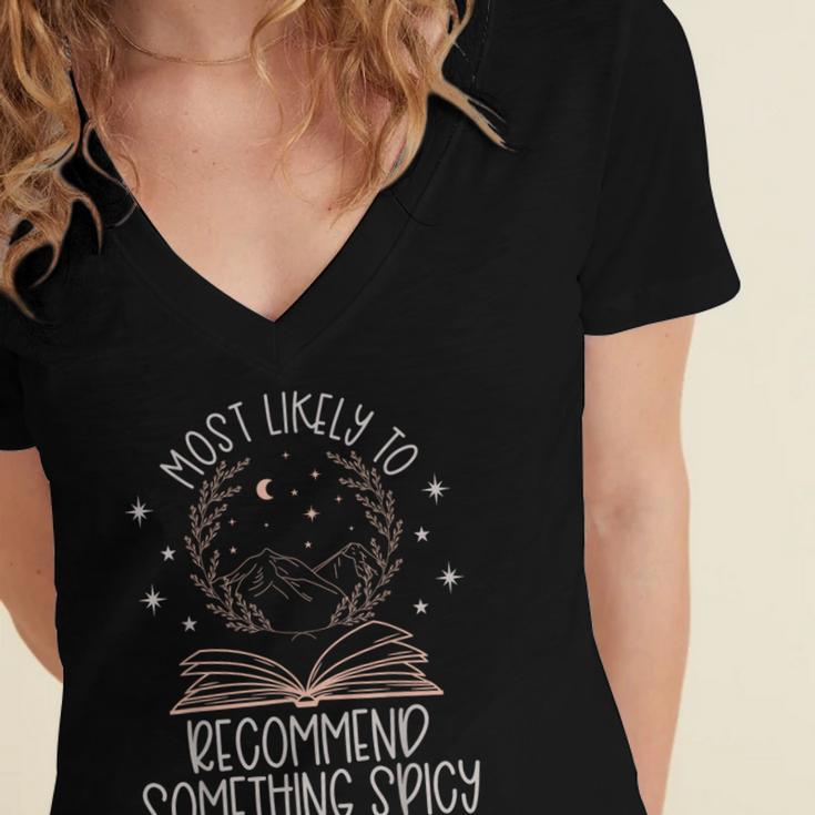 Book Club Shirts For Women Most Likely To Spicy Books Women's Jersey Short Sleeve Deep V-Neck Tshirt