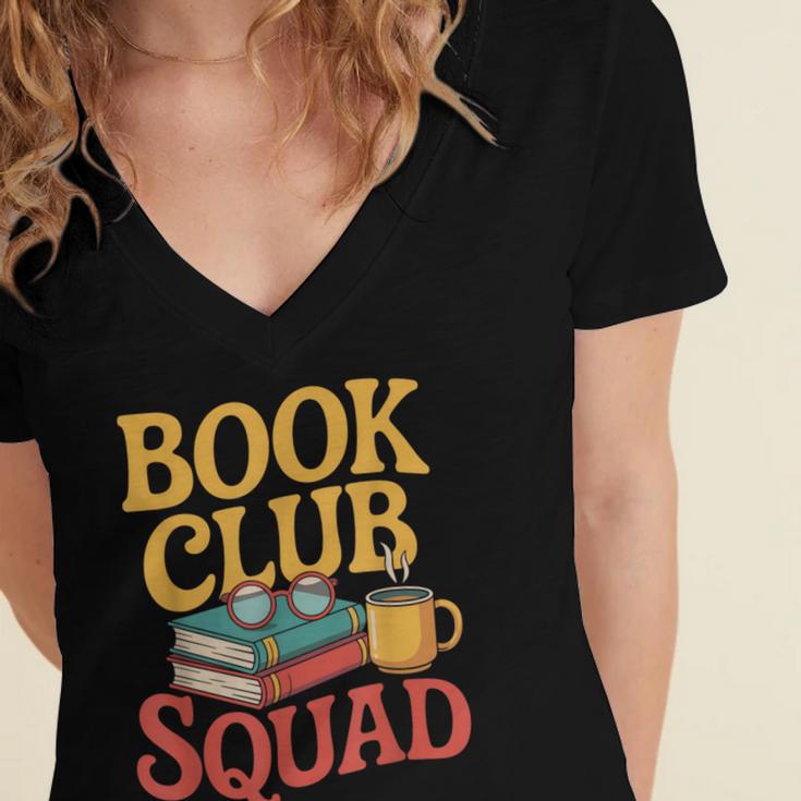 Book Club Squad Women's Jersey Short Sleeve Deep V-Neck Tshirt