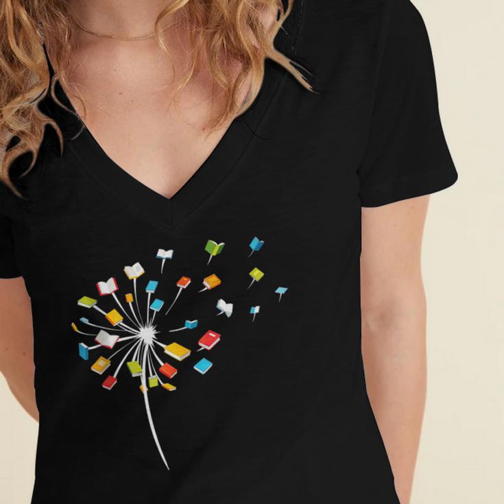 Book Dandelion Reading Lover Bookworm Bookish Librarian Read Women's Jersey Short Sleeve Deep V-Neck Tshirt