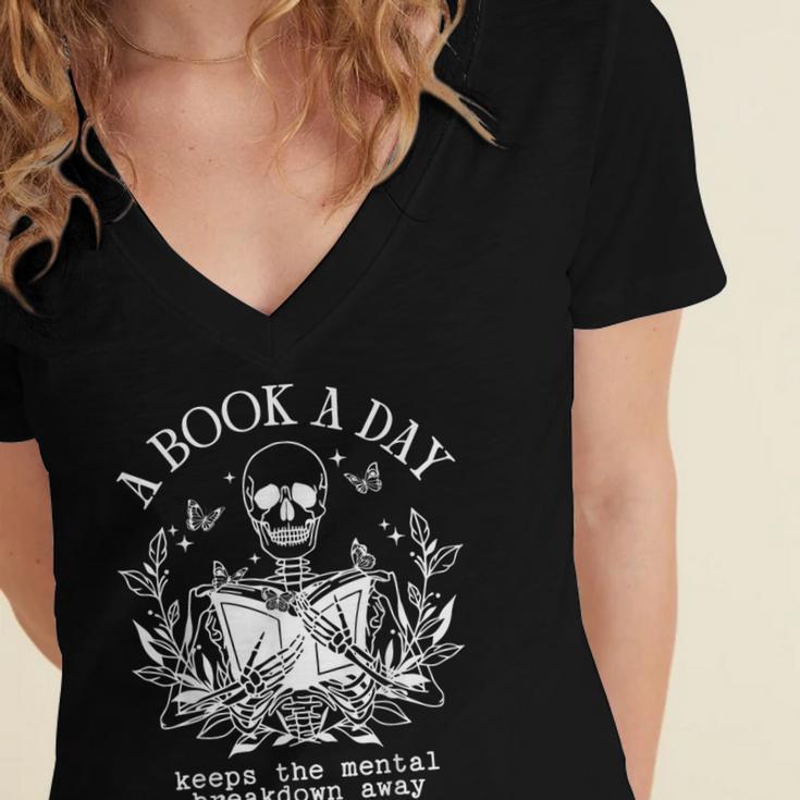A Book A Day Keep The Mental Breakdown Away Women's Jersey Short Sleeve Deep V-Neck Tshirt