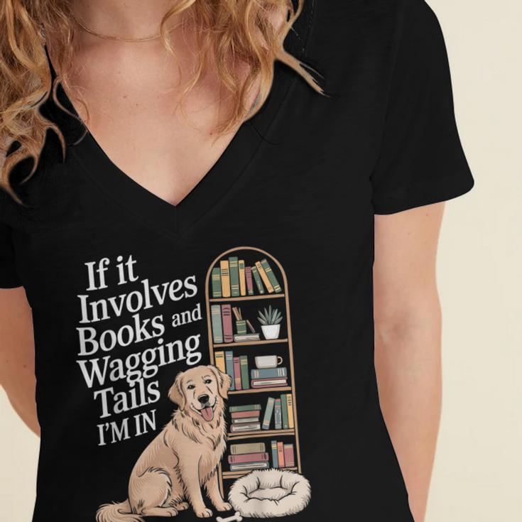 Book And Dog Lover Bookworm Reader Book Lover Women's Jersey Short Sleeve Deep V-Neck Tshirt