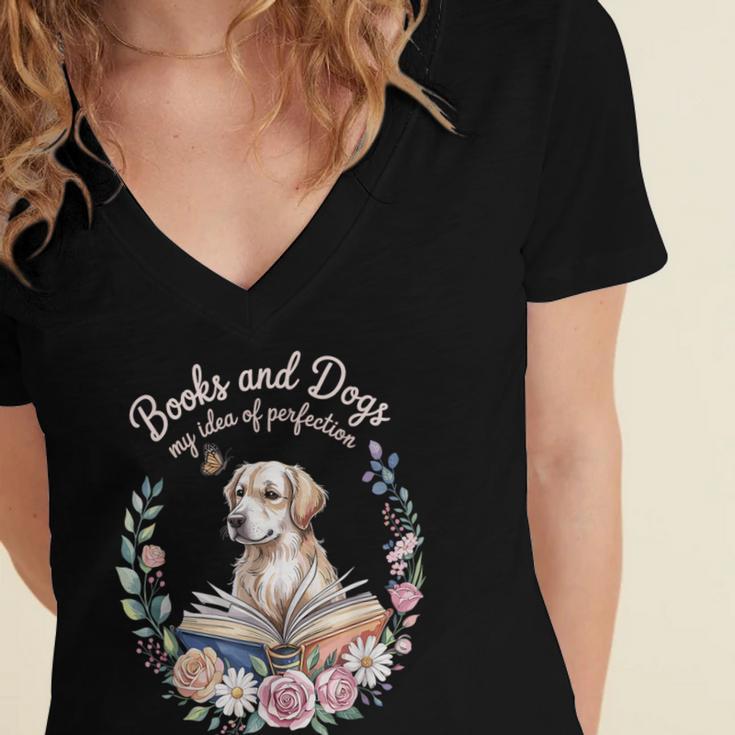 Book And Dog Lover Reading Humor Librarian Women's Jersey Short Sleeve Deep V-Neck Tshirt Book And Dog Lover Reading Humor Librarian Women's Jersey Short Sleeve Deep V-Neck Tshirt