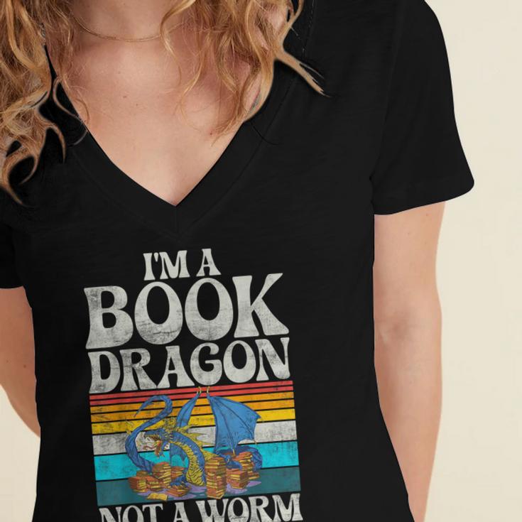Im a Book Dragon Not a Worm Dragon Women's Jersey Short Sleeve Deep V-Neck Tshirt
