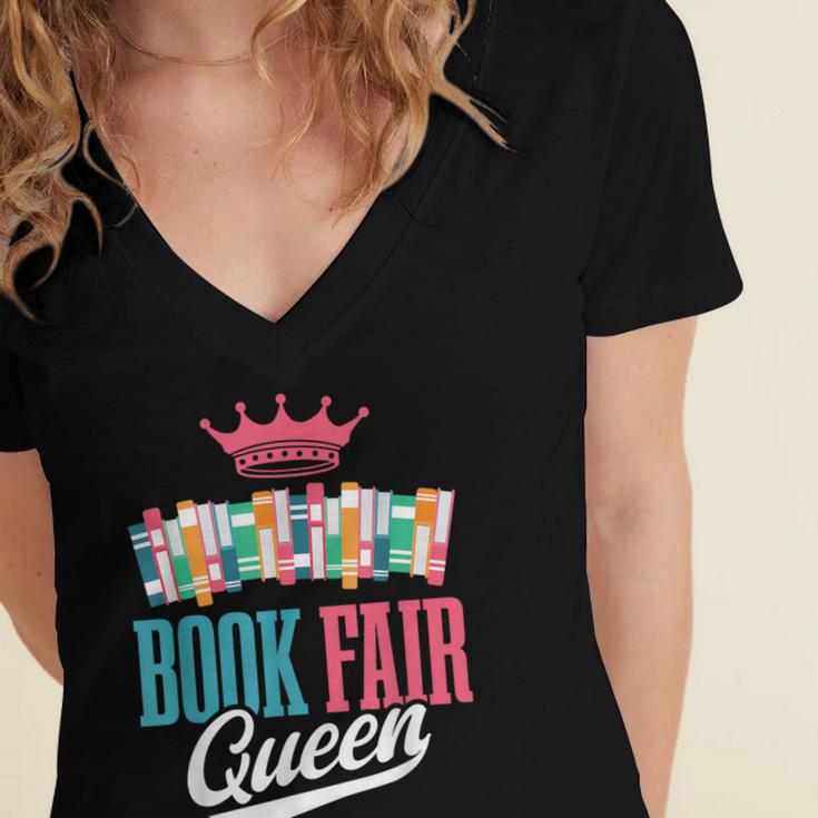 Book Fair Queen Women's Jersey Short Sleeve Deep V-Neck Tshirt