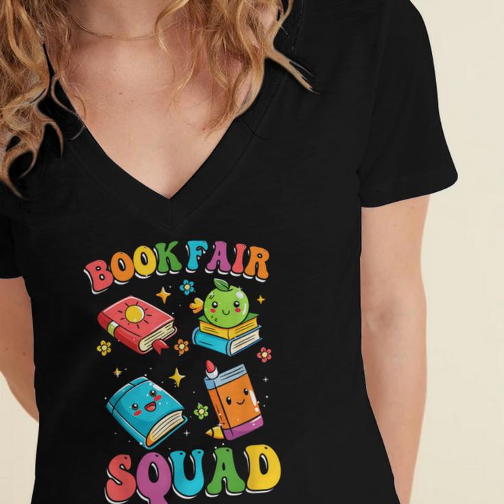 Book Fair Squad Women's Jersey Short Sleeve Deep V-Neck Tshirt Book Fair Squad Women's Jersey Short Sleeve Deep V-Neck Tshirt