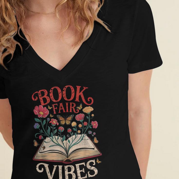 Book Fair Vibes Women's Jersey Short Sleeve Deep V-Neck Tshirt Book Fair Vibes Women's Jersey Short Sleeve Deep V-Neck Tshirt