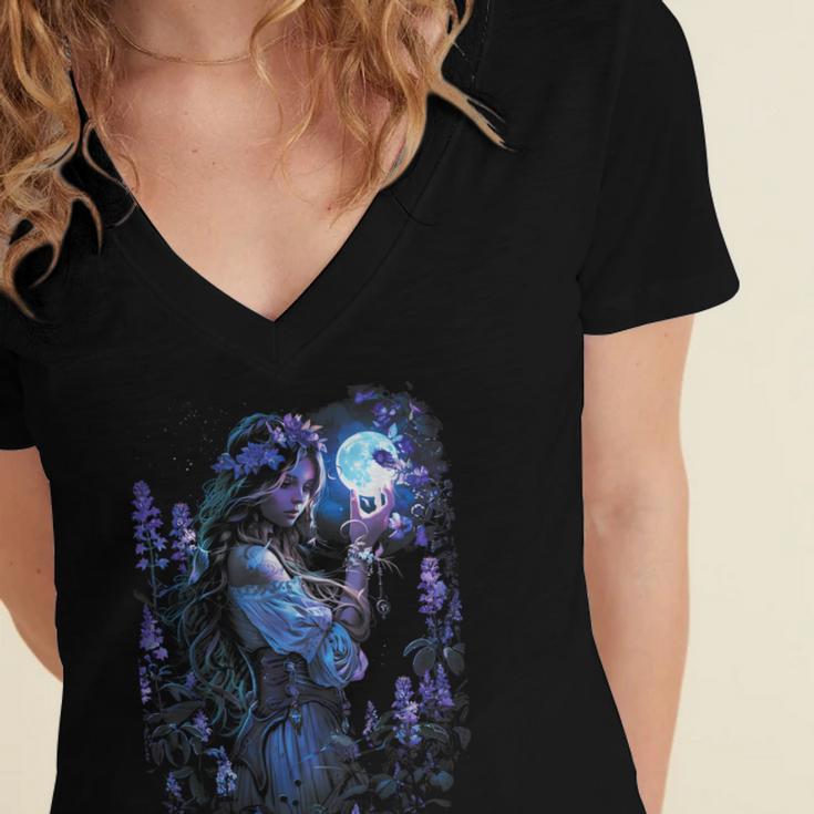 Book Fantasy Art Beautiful Elf Princess Fairy Women's Jersey Short Sleeve Deep V-Neck Tshirt
