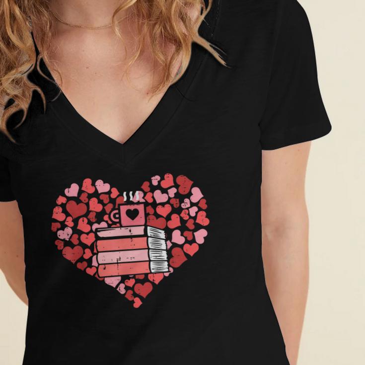 Book Heart Cute Read Book Reading Librarian Across America Women's Jersey Short Sleeve Deep V-Neck Tshirt
