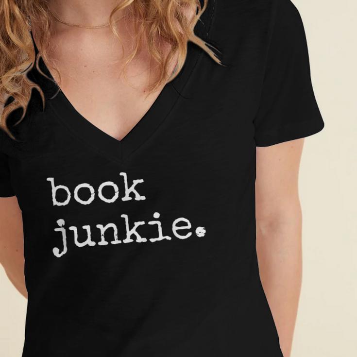 Book Junkie Reading Shirts Women's Jersey Short Sleeve Deep V-Neck Tshirt