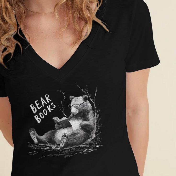 Book Lover Bear Cozy Reading Bear Graphic Bear Books Women's Jersey Short Sleeve Deep V-Neck Tshirt Book Lover Bear Cozy Reading Bear Graphic Bear Books Women's Jersey Short Sleeve Deep V-Neck Tshirt