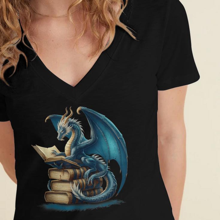 Book Lover Bookworm Reading Books Dragon Sci-Fi Character Women's Jersey Short Sleeve Deep V-Neck Tshirt Book Lover Bookworm Reading Books Dragon Sci-Fi Character Women's Jersey Short Sleeve Deep V-Neck Tshirt