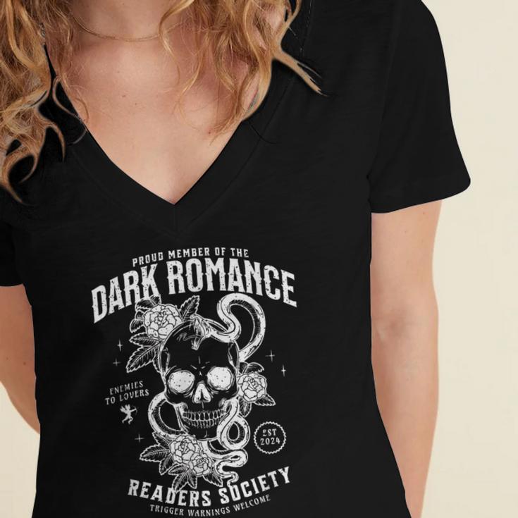 Book Lover Dark Romance Readers Society Smut Reader Women Women's Jersey Short Sleeve Deep V-Neck Tshirt