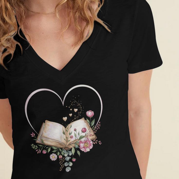 Book Lover Heart Shaped Reading Art Librarian Women's Jersey Short Sleeve Deep V-Neck Tshirt Book Lover Heart Shaped Reading Art Librarian Women's Jersey Short Sleeve Deep V-Neck Tshirt