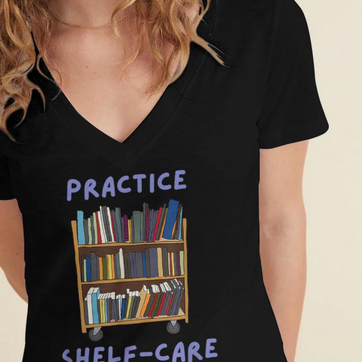 Book Lover Pun Practice Shelf-Care Women's Jersey Short Sleeve Deep V-Neck Tshirt