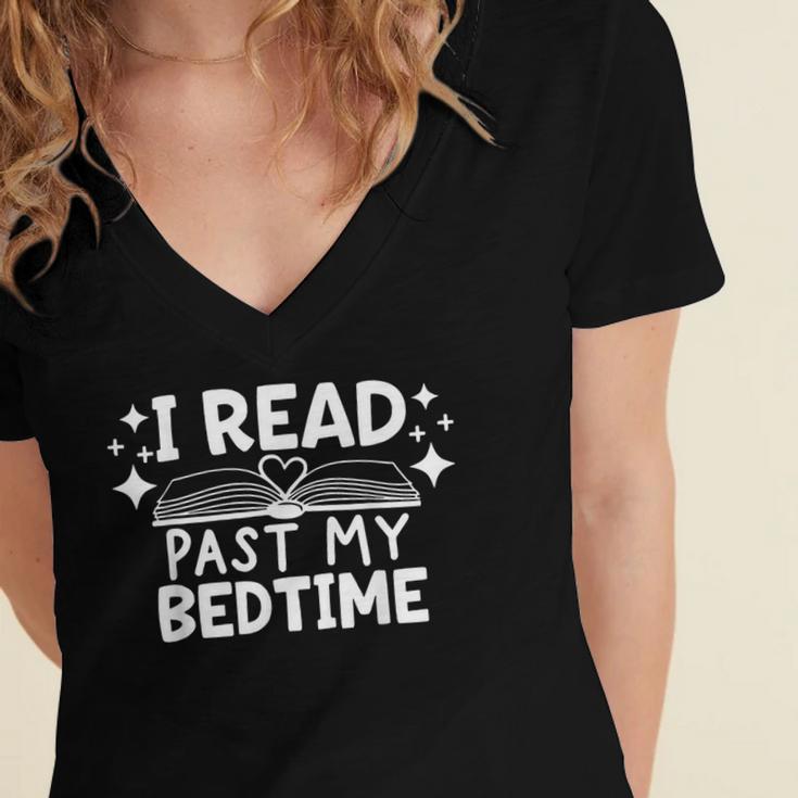 Book Lover Reading Bookish Floral I Read Past My Bedtime Women's Jersey Short Sleeve Deep V-Neck Tshirt