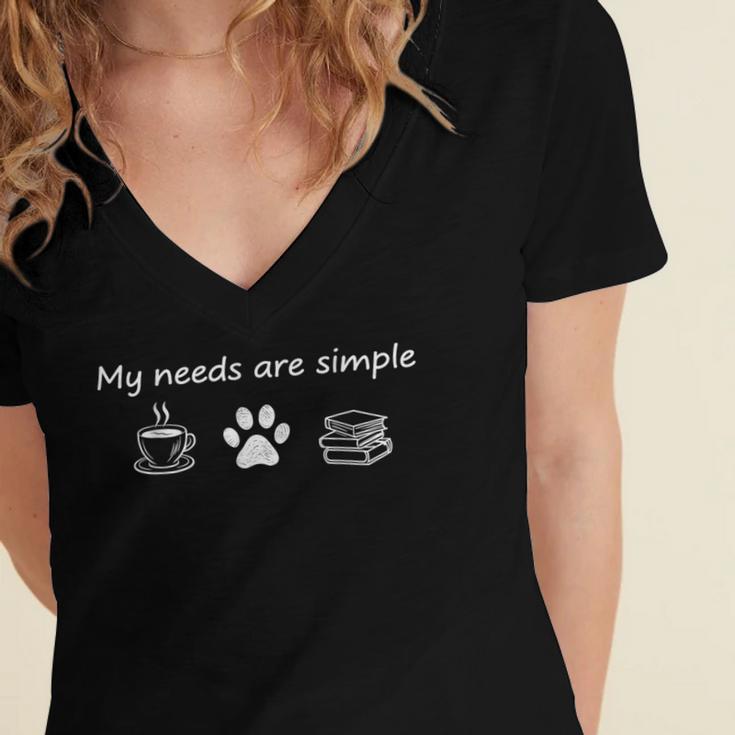 Book Lovers Dog And Coffee And Dogs Coffee And Books Women's Jersey Short Sleeve Deep V-Neck Tshirt Book Lovers Dog And Coffee And Dogs Coffee And Books Women's Jersey Short Sleeve Deep V-Neck Tshirt