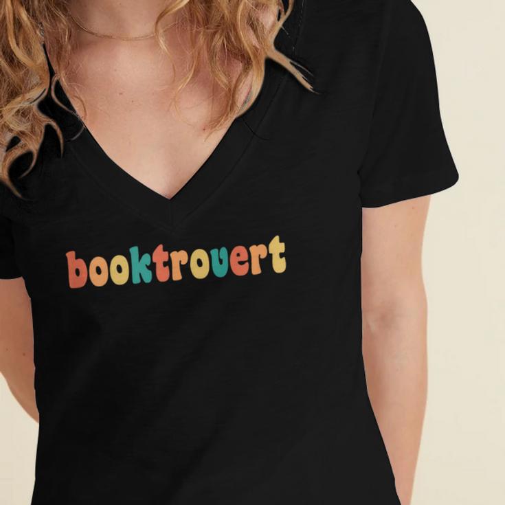 Book Lovers Introverted Bookworm Reading Booktrovert Women's Jersey Short Sleeve Deep V-Neck Tshirt