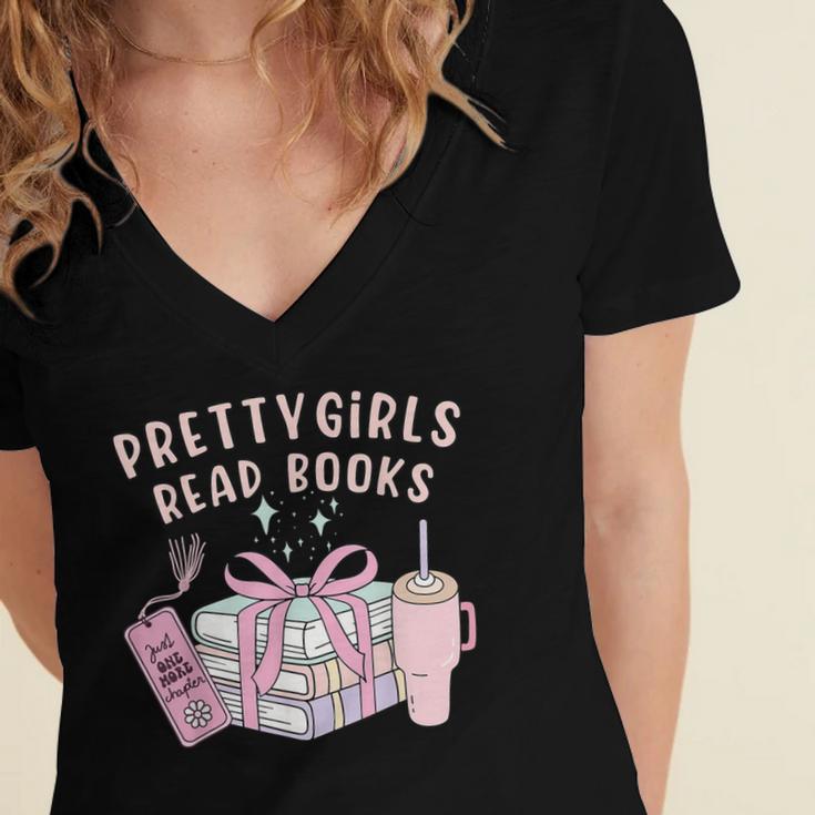 Book Lover's Pretty Girl's Read Books Women's Jersey Short Sleeve Deep V-Neck Tshirt