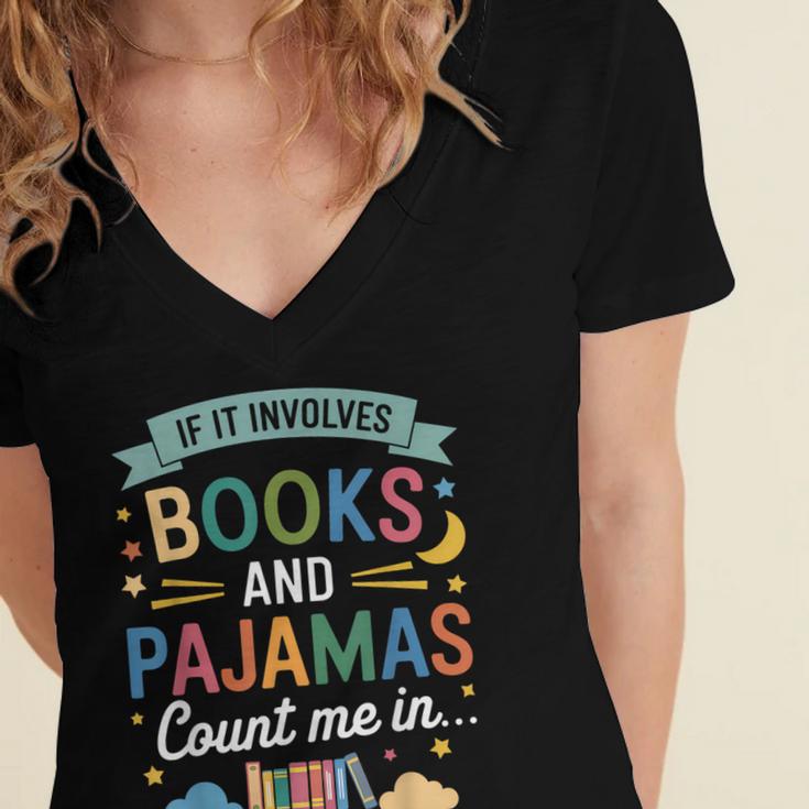 Book Lovers Reading Bedtime Cozy Pajama For Librarians Women's Jersey Short Sleeve Deep V-Neck Tshirt Book Lovers Reading Bedtime Cozy Pajama For Librarians Women's Jersey Short Sleeve Deep V-Neck Tshirt