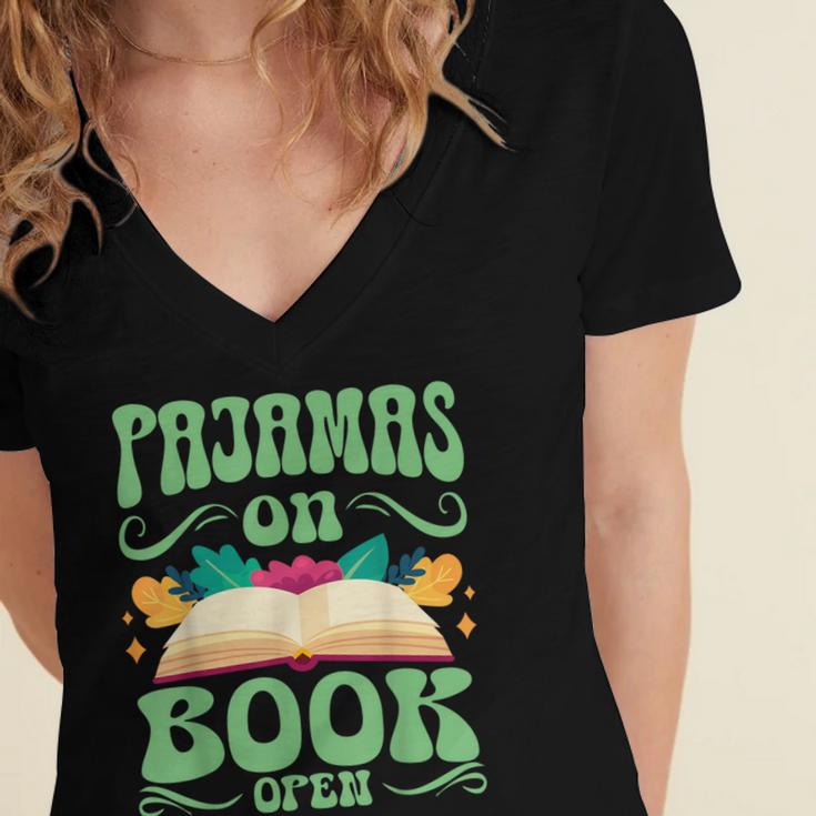 Book And Pajama Pajamas On Book Open Women's Jersey Short Sleeve Deep V-Neck Tshirt
