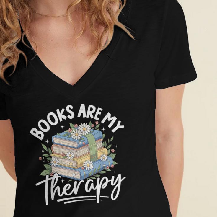 Book Are My Therapy Aesthetic Bookish Reading Women's Jersey Short Sleeve Deep V-Neck Tshirt Book Are My Therapy Aesthetic Bookish Reading Women's Jersey Short Sleeve Deep V-Neck Tshirt
