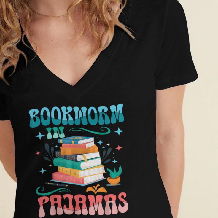 Book Reader Librarian Bookworm In Pajamas Book And Pajama Women's Jersey Short Sleeve Deep V-Neck Tshirt Book Reader Librarian Bookworm In Pajamas Book And Pajama Women's Jersey Short Sleeve Deep V-Neck Tshirt