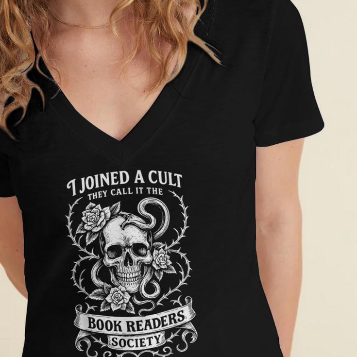 Book Readers Society Dark Romance Fantasy Bookworm Women's Jersey Short Sleeve Deep V-Neck Tshirt