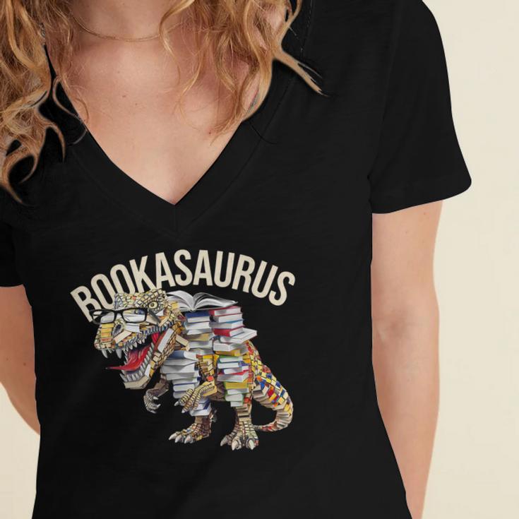 Book Reading Dinosaur T-Rex Dino Bookworm Women's Jersey Short Sleeve Deep V-Neck Tshirt Book Reading Dinosaur T-Rex Dino Bookworm Women's Jersey Short Sleeve Deep V-Neck Tshirt