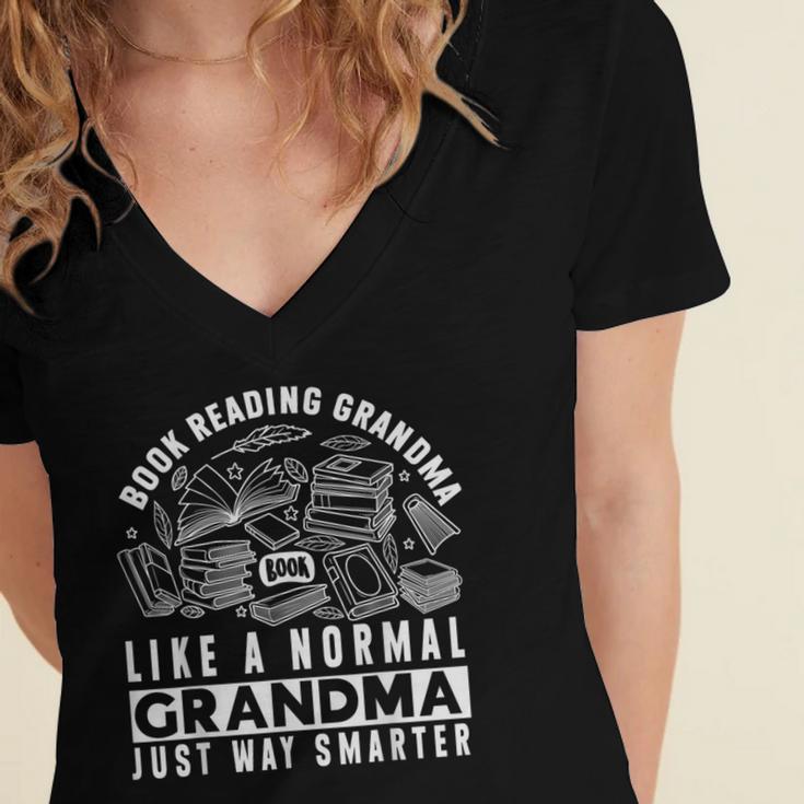 Book Reading Grandma Book Lover Grandma Women's Jersey Short Sleeve Deep V-Neck Tshirt