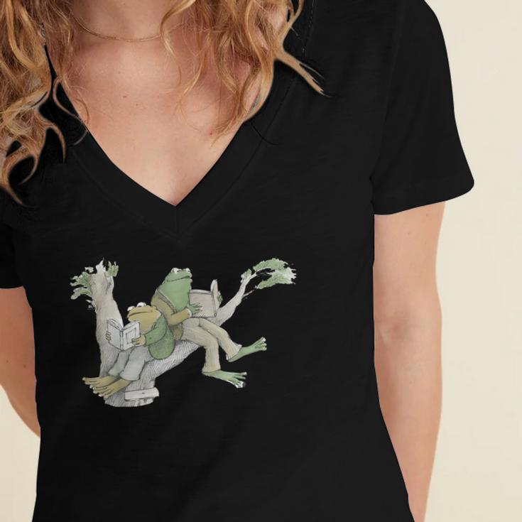 Book Shirt Frog Toad Vintage Book Frog Women's Jersey Short Sleeve Deep V-Neck Tshirt