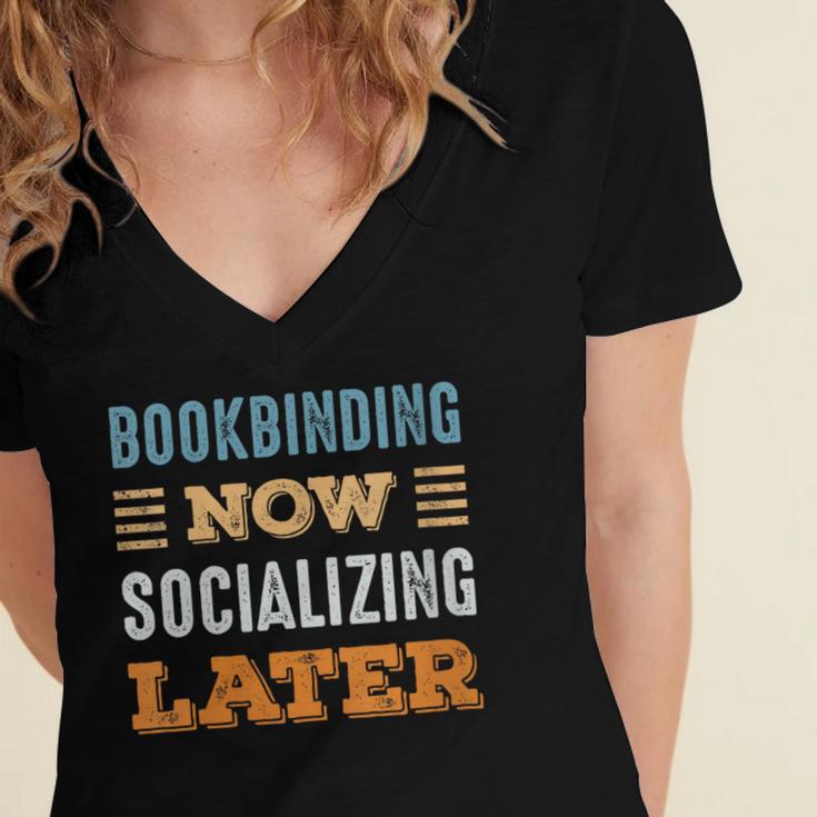 Bookbinding Now Minimal Socializing Introvert Vintage Women's Jersey Short Sleeve Deep V-Neck Tshirt Bookbinding Now Minimal Socializing Introvert Vintage Women's Jersey Short Sleeve Deep V-Neck Tshirt