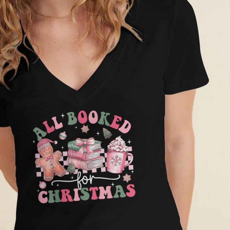 All Booked For Christmas Book Coffee Latte Gingerbread Women's Jersey Short Sleeve Deep V-Neck Tshirt All Booked For Christmas Book Coffee Latte Gingerbread Women's Jersey Short Sleeve Deep V-Neck Tshirt
