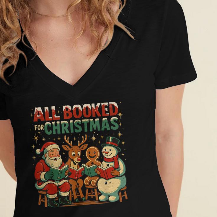 All Booked For Christmas Book Lover Women's Jersey Short Sleeve Deep V-Neck Tshirt All Booked For Christmas Book Lover Women's Jersey Short Sleeve Deep V-Neck Tshirt