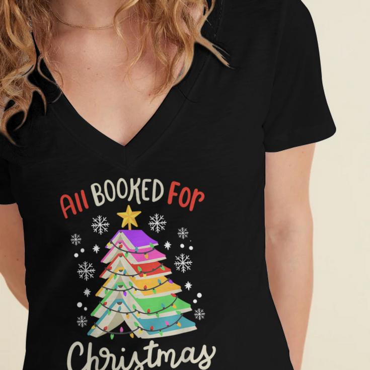 All Booked For Christmas Book Lovers Xmas Tree Women Women's Jersey Short Sleeve Deep V-Neck Tshirt All Booked For Christmas Book Lovers Xmas Tree Women Women's Jersey Short Sleeve Deep V-Neck Tshirt