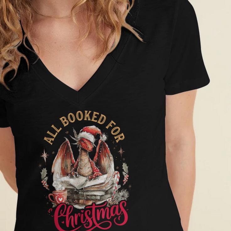 All Booked For Christmas Dragon Women's Jersey Short Sleeve Deep V-Neck Tshirt